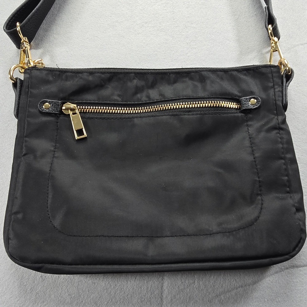 A New Day Black Nylon Crossbody Bag Gold Hardware Adjustable Strap Zip Pocket